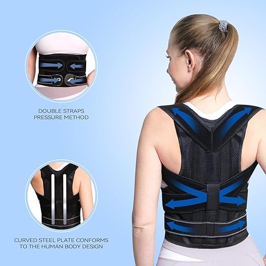 Back Brace Men & Women Adjustable Upper Back Brace (Black, XX-Large)