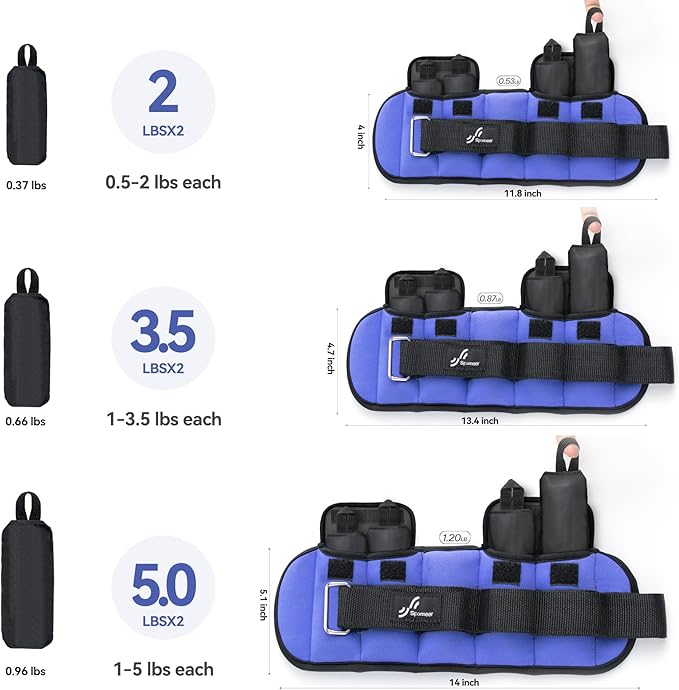 Sportneer Adjustable Ankle Weights for Women and Men:1 1 2 2 3 3 4 4 6 6 7 7 8 8 10 10 lbs