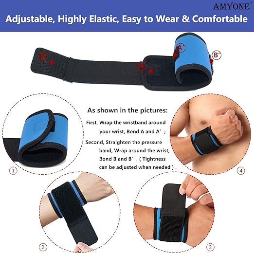 AMYONE 2 PACK Wrist Wraps for Sports for Women/Men, Highly Elastic Adjustable Wrist Brace Sweat Bands Compression Support for Tennis/Gym/Fitness/Weightlifting/Carpal Tunnel/Pain Relief, Azure Blue