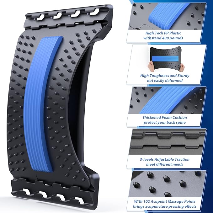 Back Stretcher for Lower Back Pain Relief, 3 Level Adjustable Lumbar Back Cracker Board, Back Cracking Device, Back Massager for Scoliosis, Spine Decompression