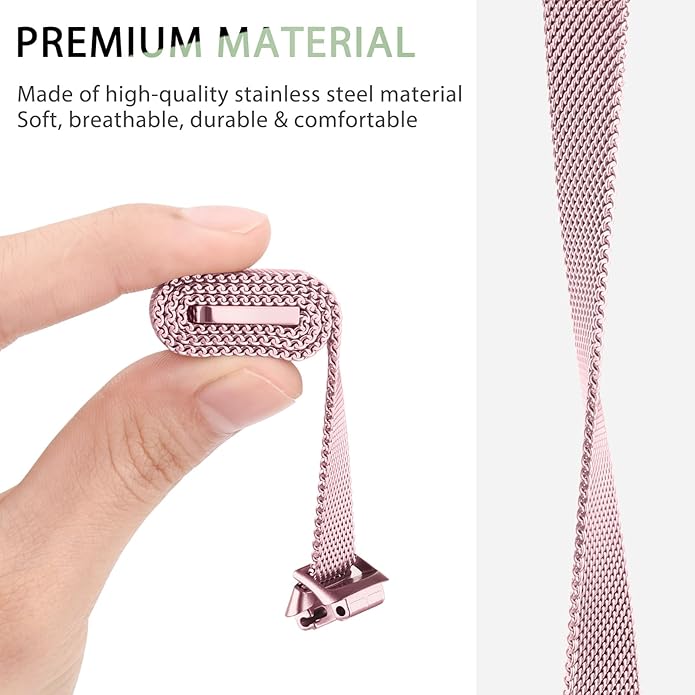 Amzpas band for Fitbit Inspire 3 Bands Women Men, Stainless Steel Mesh Loop Adjustable Magnetic Wristband Replacement Straps Compatible with Fitbit Inspire 3 Fitness Tracker