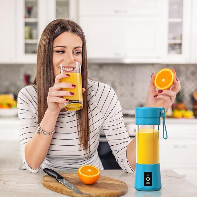 Portable Blender for shakes and smoothies, Cordless Personal Mini 13oz compact Blender Bottle, Travel Electric Juicer Cup, USB Rechargeable Mixer for Fruit Juice Protein mixes (Sky blue)