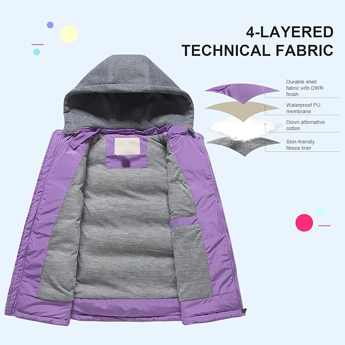 Pursky Girl's and Boy's Warm Puffer Vest Coat Water Resistant Sleeveless Jacket With Detachable Hood for 6-14Y