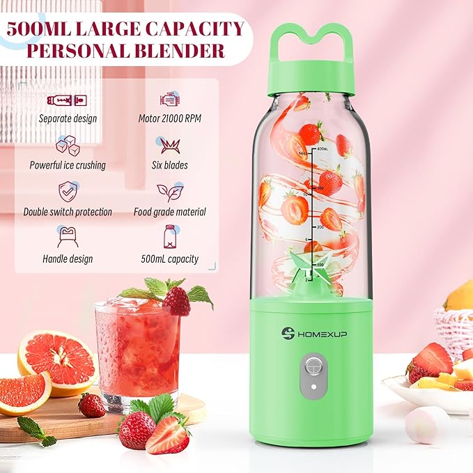 Portable 14OZ Juicer, High-Powered at 175W for Smoothies, Ice Blending, Juicing, and Food Processing , Compact, Convenient, and Versatile (Green)