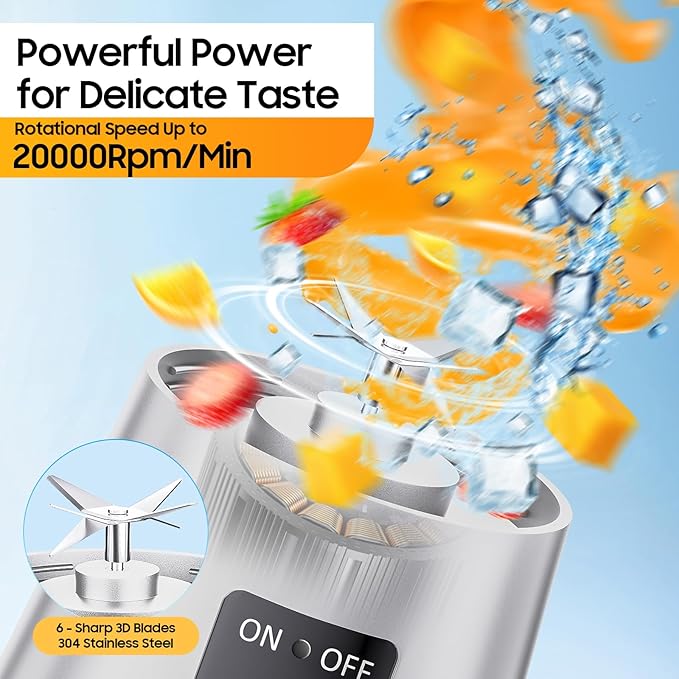 Portable Blender for Shakes and Smoothies - Newly Upgraded 14 Oz Mini Blender with 6 Blades, USB & Type-C Rechargeable, Suitable for Making Fresh Juice, Convenient for Travel and Sports