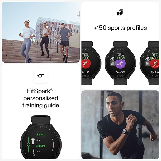 POLAR Pacer Ultra-Light GPS Fitness Tracker Smartwatch for Runners; S-L, for Men or Women, Black