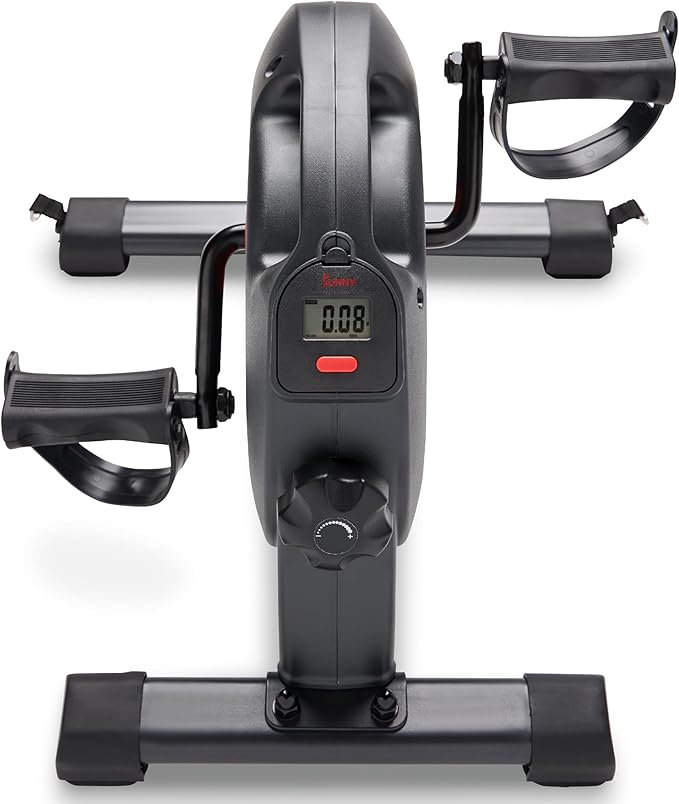Sunny Health & Fitness Smart Mini Pedal Exerciser, Under Desk Bike/Elliptical for Home Workout & Cycle Cardio Training, Free SunnyFit App Link, Optional in Color, Mat/Workout Bands or Steel Stabilizer