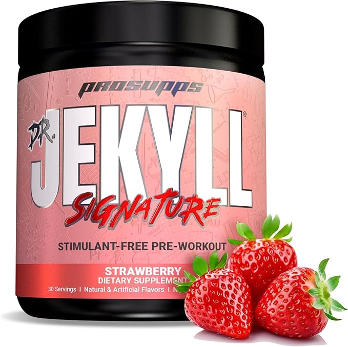 PROSUPPS Dr. Jekyll Signature Pre Workout Powder with Creatine - Stim-Free Preworkout Supports Muscle Volume & Endurance - Caffeine-Free Gym & Fitness Supplements (Strawberry, 30 Servings)