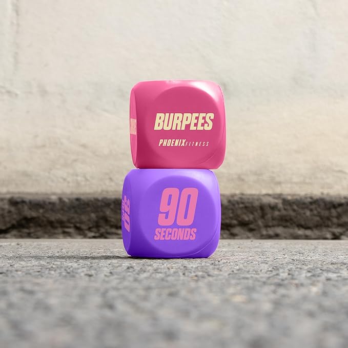 Phoenix Fitness Exercise Dice - Workout Dice Game for Cardio, HIIT Training and Exercise Classes - Training Includes Push Ups, Squats, Jumping Jacks, Crunches & Wildcard - Home and Gym