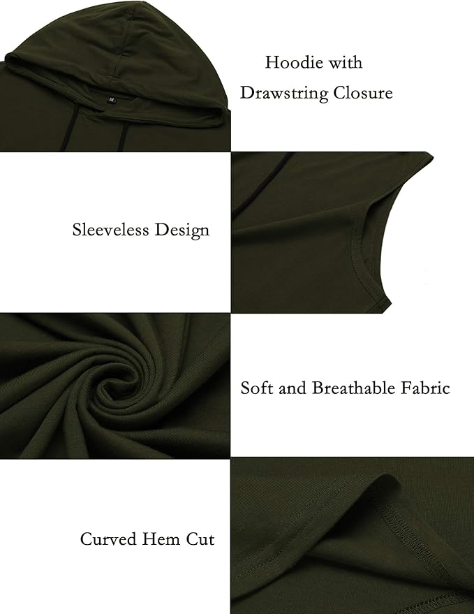 Babioboa Men's Workout Hooded Tank Tops Sleeveless Gym Hoodies Bodybuilding Muscle Shirts