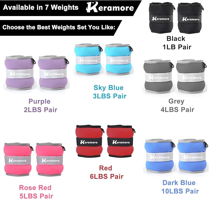 Ankle Weights, 1/2/3/4/5/6/8/10/12 LBS (1 Pair) Wrist Arm