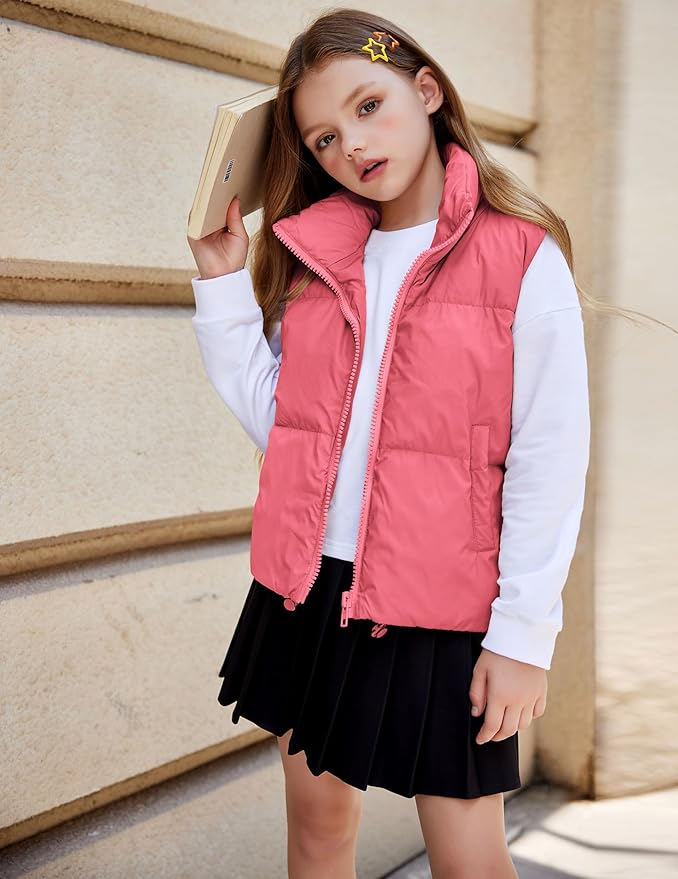 Arshiner Girls Winter Zipper Puffer Vest Lightweight Sleeveless Outwear Puffy Vests for 5-12 Years Old