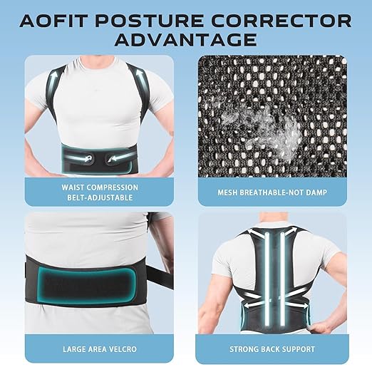 Back Brace Posture Corrector for Women and Men, Full Back Support, Back Pain Relief, Scoliosis and Hunchback Correction Black (Black, Large)