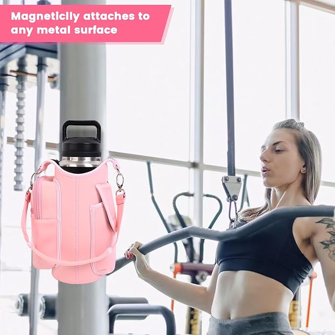 icolor Magnetic Gym Bag Water Bottle Carrier Holder with Phone Pockets & Shoulder Strap,5 Built-in Magnets Gym Bottle Pouch Sleeve,Magnetic Bag Gym Accessories Organizer for Men Women