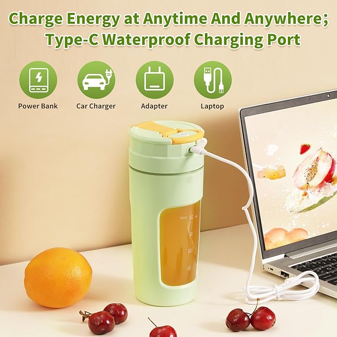 Portable 600ml USB Blender Cup - High-Speed Rechargeable for Shakes, Smoothies & Juices, Travel-Size with Multi-Blade (Dark Blue)