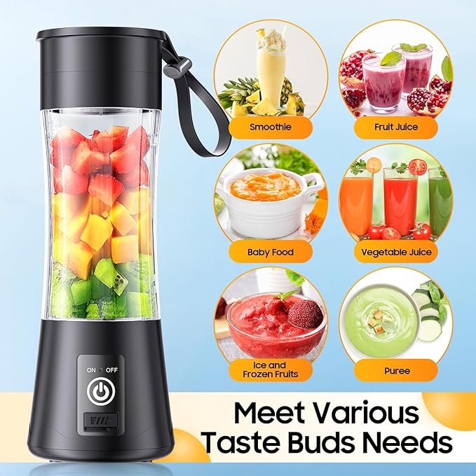 Portable Blender for Smoothies & Shakes - Personal Blender with 12Oz Traveling Cup, BAP Free, 6 Stainless Steel Blades, Freshly Squeezed for Office/Picnic/Sports
