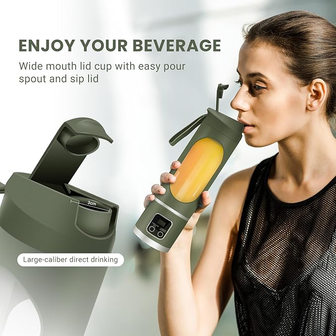 Portable Personal Electric USB Juicer,500ML Mini Blender Portable Blender For Shakes and Smoothies juice,12 Blades Great for Mixing,Compact、Convenient and Versatile (Green)