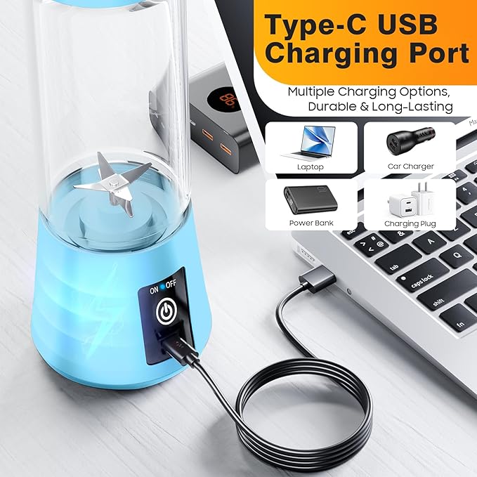 Personal Blender for Shakes and Smoothies - 2025 Upgraded 14 Oz Portable Blender with 6 Blades, Cordless & Type-C USB Rechargeable, BAP Free Juice Cup Freshly Squeezed for Picnic/Sprots