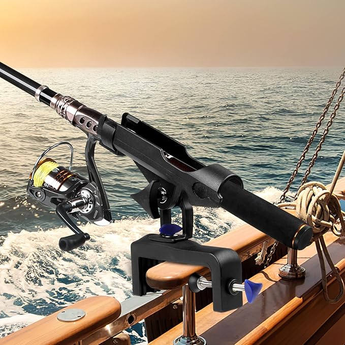 PLUSINNO Fishing Boat Rods Holder Large Clamp Opening 360 Degree Adjustable Fishing Rod Racks Folding Holder