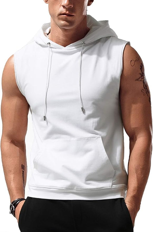Babioboa Men's Workout Hooded Tank Tops Sleeveless Gym Hoodies Bodybuilding Muscle Cut Off T-Shirts