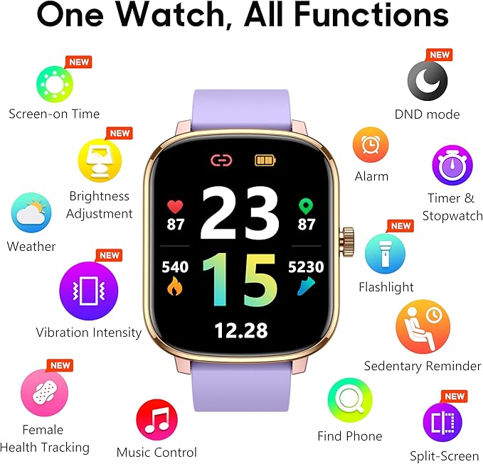 Popglory Smart Watch, 1.69'' Fitness Watch Women Men with Heart Rate, Blood Pressure, Blood Oxygen & Sleep Monitor, 110 Sports Modes Fitness Tracker, Waterproof Pedometer Compatible Android iPhone