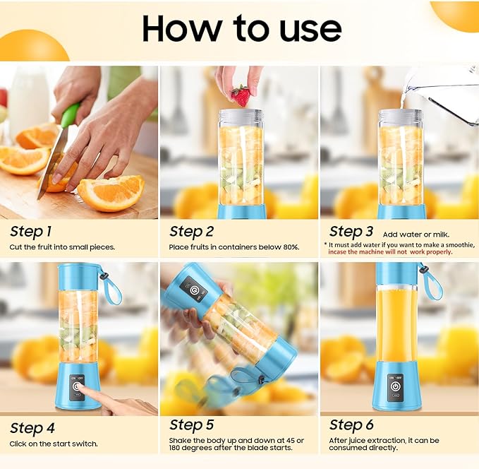 Personal Blender for Shakes and Smoothies - 2025 Upgraded 14 Oz Portable Blender with 6 Blades, Cordless & Type-C USB Rechargeable, BAP Free Juice Cup Freshly Squeezed for Picnic/Sprots