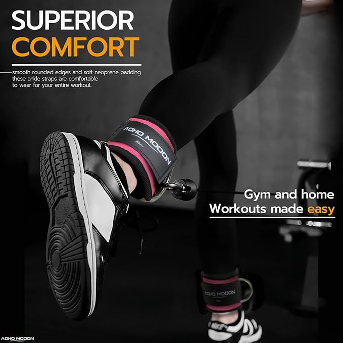 Comfortable Adjustable Padded Ankle Wrist Cuffs Neoprene Padded Straps D-Ring Glute Kickback for Cable Machine, Ideal for Glutes Exercises