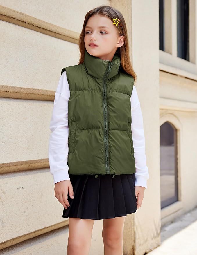 Arshiner Girls Winter Zipper Puffer Vest Lightweight Sleeveless Outwear Puffy Vests for 5-12 Years Old