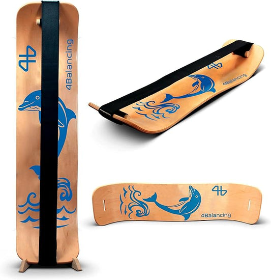 Balance Board for Kids - Slackline Wooden Wobble Board - Slackboard Balance Trainer for Coordination - Training for Skateboard, Snowboard, Football, Soccer, Baseball, Basketball - Dolphin