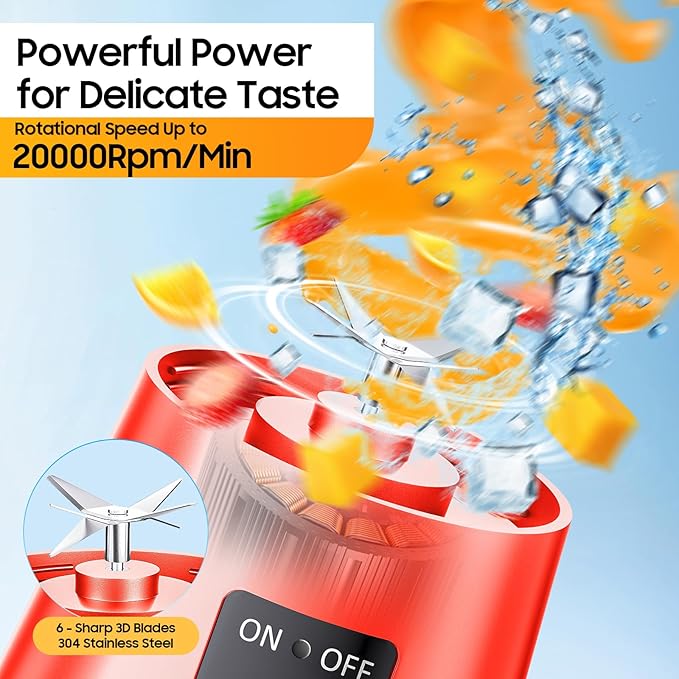 Personal Blender for Shakes and Smoothies - 2025 Upgraded 14 Oz Portable Blender with 6 Blades, Cordless & Type-C USB Rechargeable, BAP Free Juice Cup Freshly Squeezed for Picnic/Sprots