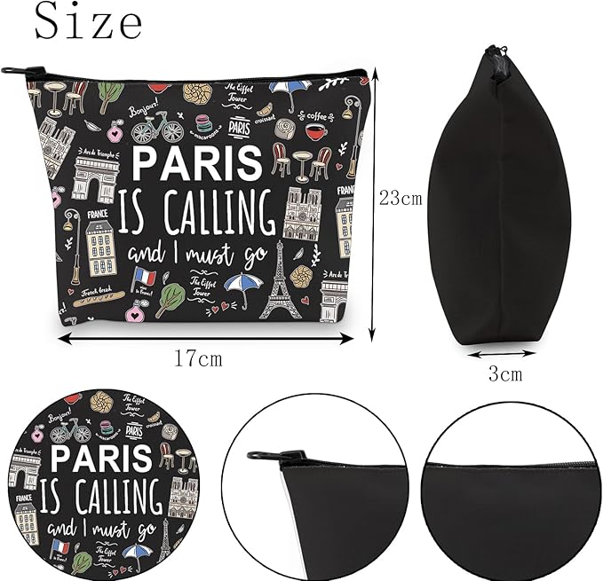 POFULL Paris Themed Gifts Paris Is Calling And I Must Go Cosmetic Bag Paris Lover Gift (Paris Is Calling black Bag)