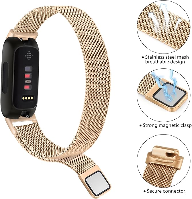 Amzpas band for Fitbit Inspire 3 Bands Women Men, Stainless Steel Mesh Loop Adjustable Magnetic Wristband Replacement Straps Compatible with Fitbit Inspire 3 Fitness Tracker