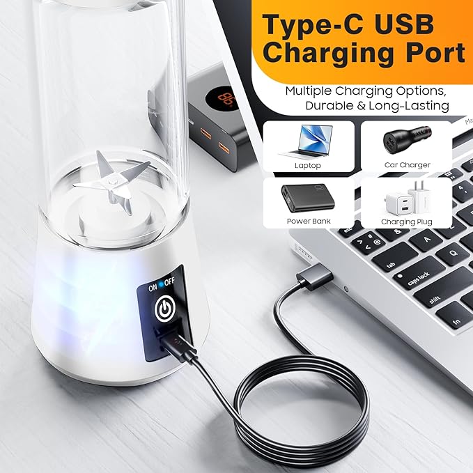 Portable Blender for Shakes and Smoothies - Newly Upgraded 14 Oz Mini Blender with 6 Blades, USB & Type-C Rechargeable, Suitable for Making Fresh Juice, Convenient for Travel and Sports