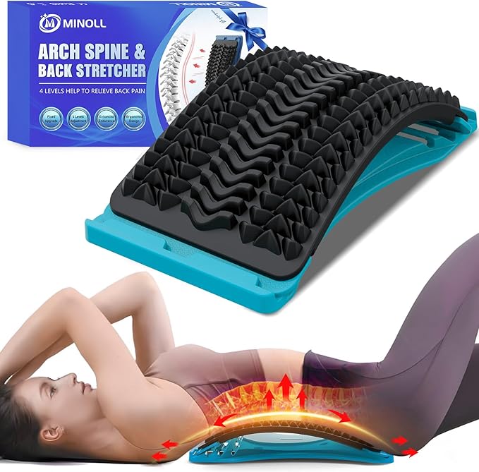 Back Stretcher for Lower Back Pain Relief, 4 Level Adjustable Arch Lumbar Back Cracker Board, Back Cracking Device, Back Massager for Scoliosis, Spine Decompression Support - Dark Blue