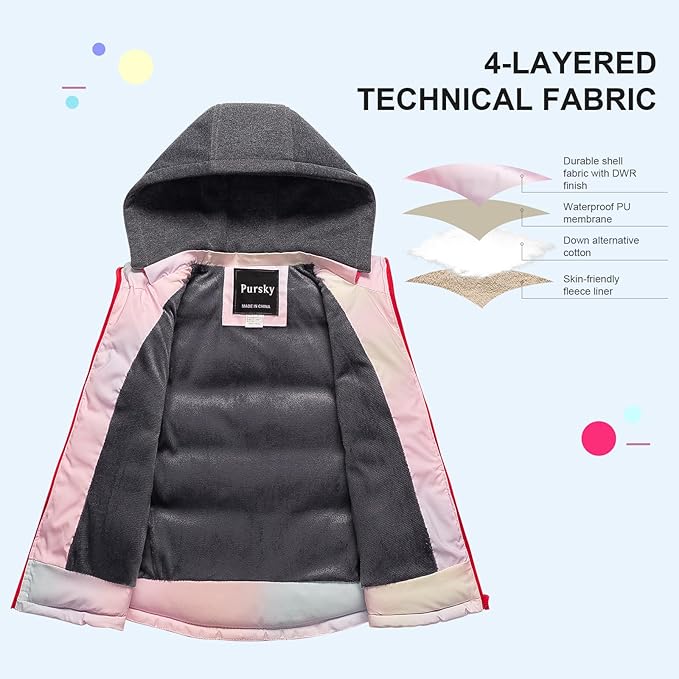 Pursky Girl's and Boy's Warm Puffer Vest Coat Water Resistant Sleeveless Jacket With Detachable Hood for 6-14Y