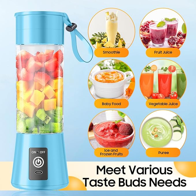 Personal Blender for Shakes and Smoothies - 2025 Upgraded 14 Oz Portable Blender with 6 Blades, Cordless & Type-C USB Rechargeable, BAP Free Juice Cup Freshly Squeezed for Picnic/Sprots