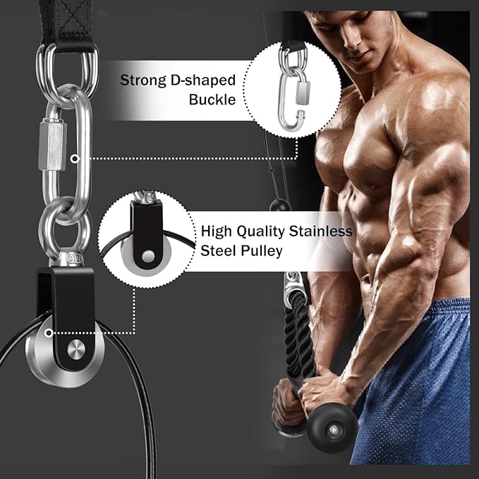 Hikeen Ergonomic Tricep Rope Cable Attachment with Anti-Slippery Rubber Grip,Tricep Pull Down Attachment -Reduces Wrist Pressure and Skin Rubs,Tricep Pull Down Rope for Gym & Home Gym with Carabiner