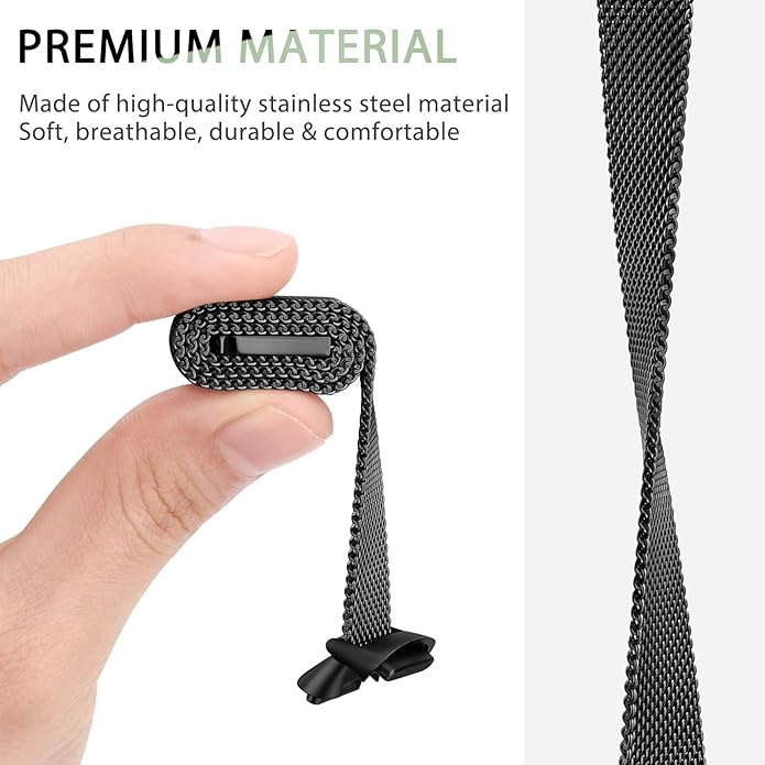 Amzpas Metal Band Compatible with Fitbit Luxe Bands for Women Men, Stainless Steel Mesh Loop Wristband Replacement Strap for Fitbit Luxe/Luxe Special Edition Fitness Tracker