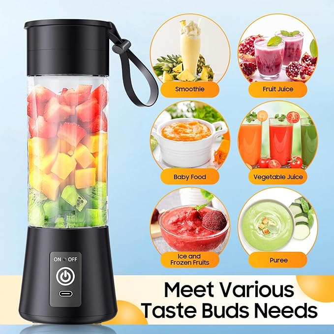 Portable Blender for Shakes and Smoothies - Newly Upgraded 14 Oz Mini Blender with 6 Blades, USB & Type-C Rechargeable, Suitable for Making Fresh Juice, Convenient for Travel and Sports