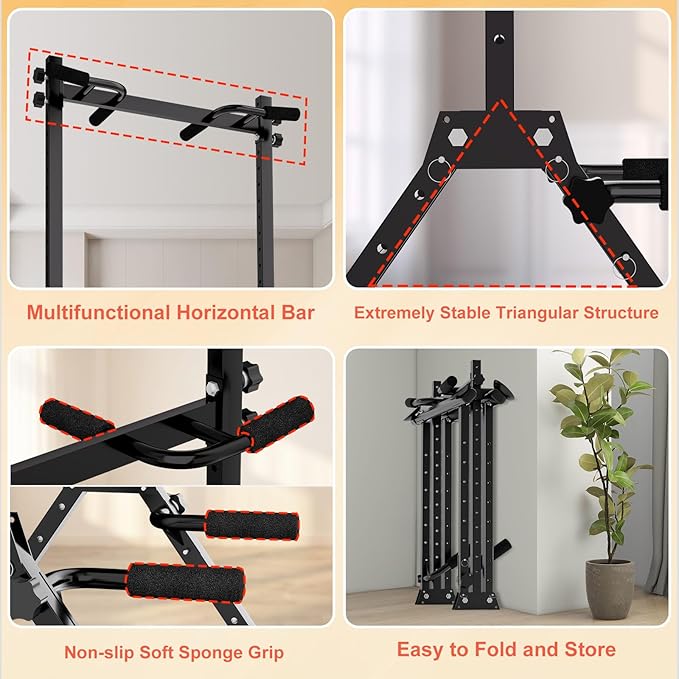 Foldable Power Tower Dip Station Pull Up Bar