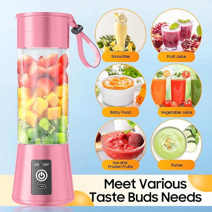 Personal Blender for Shakes and Smoothies - 2025 Upgraded 14 Oz Portable Blender with 6 Blades, Cordless & Type-C USB Rechargeable, BAP Free Juice Cup Freshly Squeezed for Picnic/Sprots