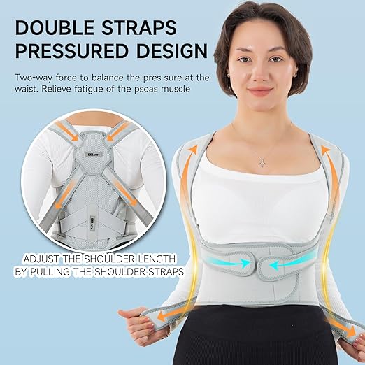 Back Brace Posture Corrector for Women and Men with Heating Pad, Adjustable Full Back Support Brace, Back Heating Pad for Pain Relief - Scoliosis, Spine Corrector (Gray, Medium)