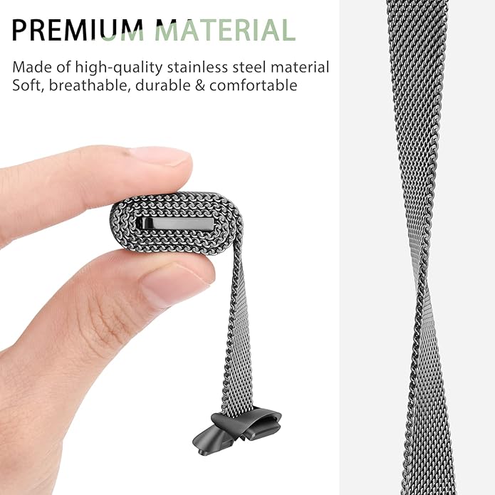 Amzpas Metal Band Compatible with Fitbit Luxe Bands for Women Men, Stainless Steel Mesh Loop Wristband Replacement Strap for Fitbit Luxe/Luxe Special Edition Fitness Tracker