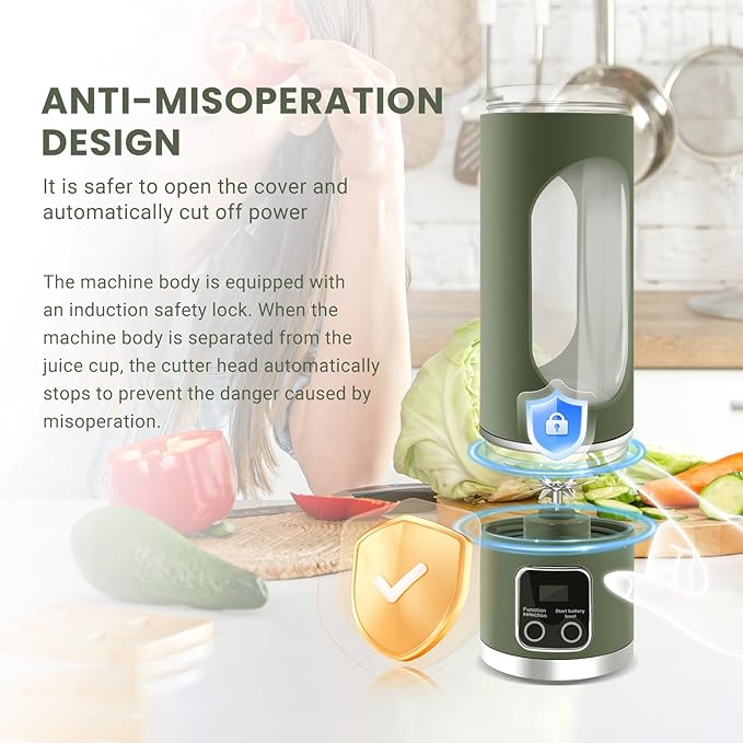 Portable Personal Electric USB Juicer,500ML Mini Blender Portable Blender For Shakes and Smoothies juice,12 Blades Great for Mixing,Compact、Convenient and Versatile (Green)