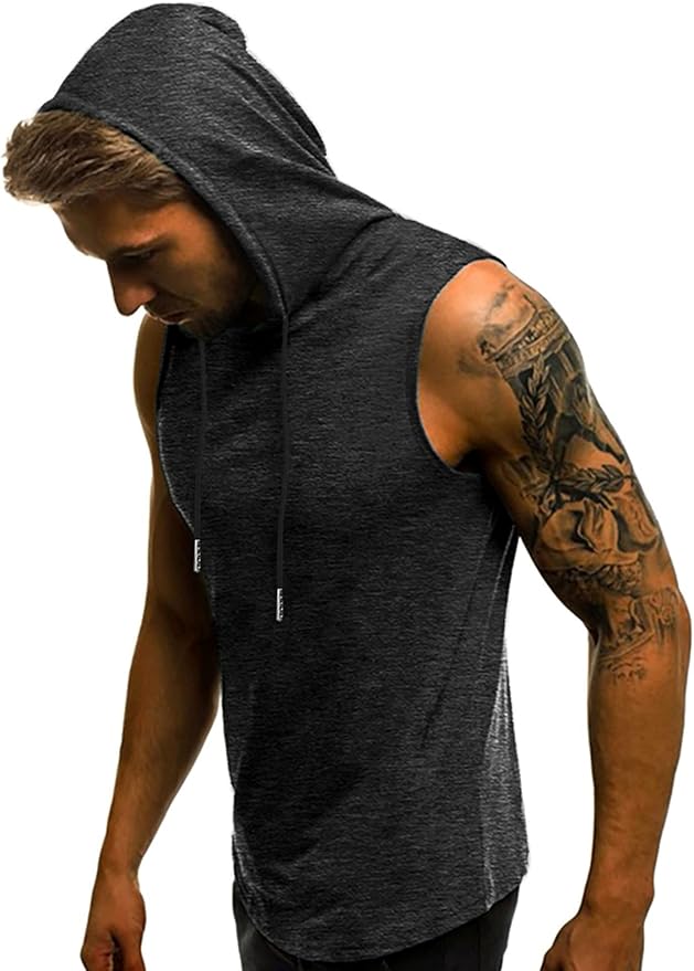 Babioboa Men's Workout Hooded Tank Tops Sleeveless Gym Hoodies Bodybuilding Muscle Shirts