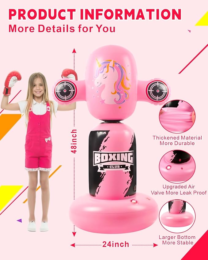 Punching Bag for Kids,New Upgraded 360°Rotating Kids Punching Bag,Inflatable Boxing Bag Toy for Boys Girls, Christmas Birthday Gift for Kids Age 3-12