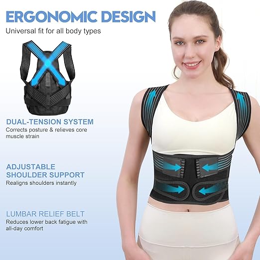 Posture Corrector for Women and Men with Bionic System, Upgraded Back Brace, Adjustable Full Back Support, Shoulder Straightener, Neck, Upper and Lower Back Pain Relief M