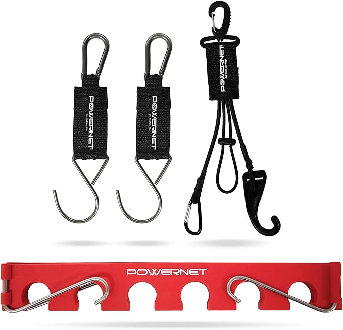 PowerNet Dugout Organizers, Softball & Baseball Bat Fence Rack, Multi-Clip Gear Hanger, Two Fence Hooks or Dugout Bundle, Baseball Coaching Accessories, Baseball Equipment Dugout Organizer with Hooks