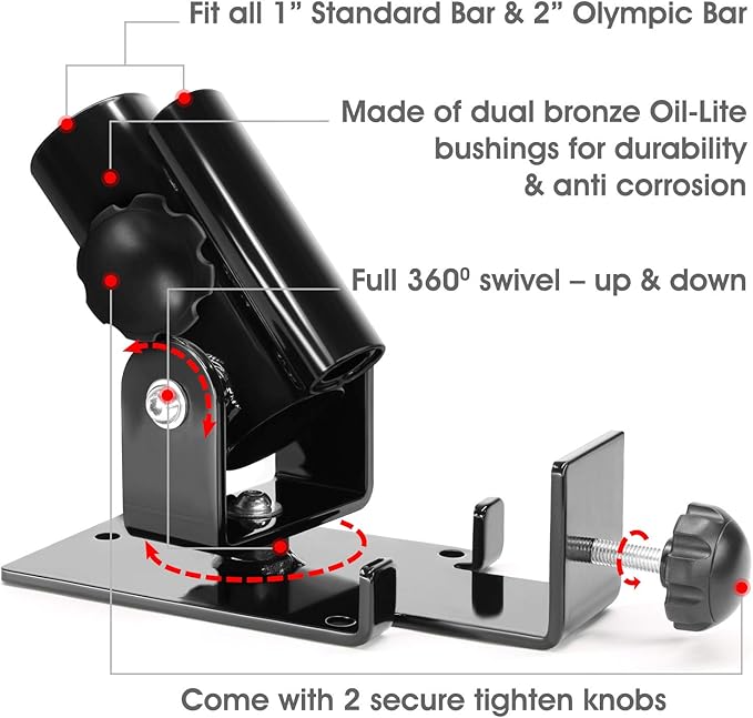 Yes4All Deluxe T-Bar Row Platform – Full 360° Swivel & Easy to Install – Fits 1” Standard and 2” Olympic Bars (8. Black - T-Bar Row Platform + Lock Jaw 1inch & 2inch)