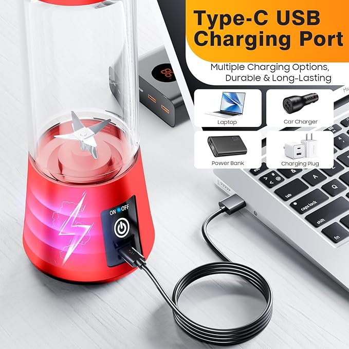 Personal Blender for Shakes and Smoothies - 2025 Upgraded 14 Oz Portable Blender with 6 Blades, Cordless & Type-C USB Rechargeable, BAP Free Juice Cup Freshly Squeezed for Picnic/Sprots
